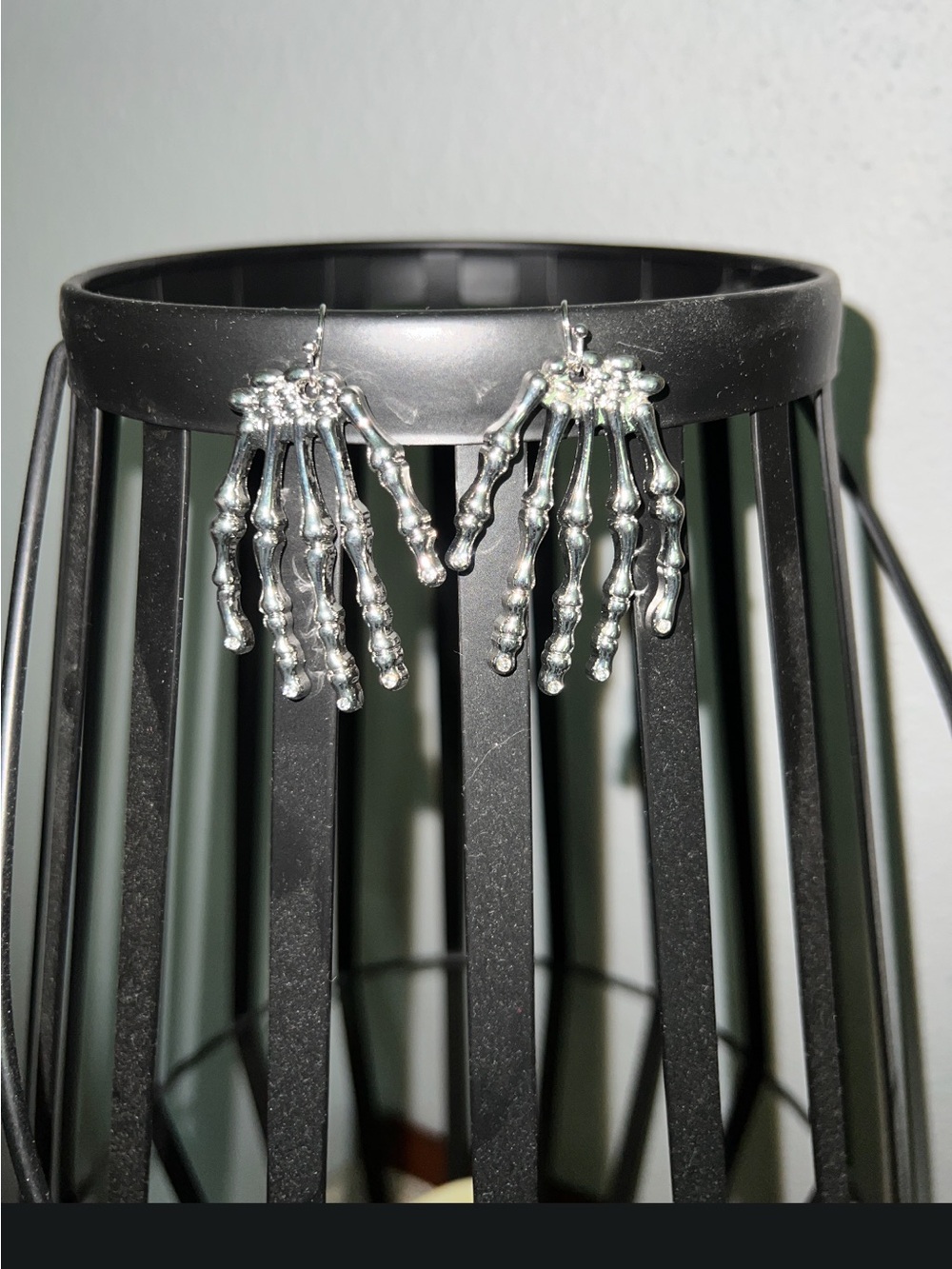 Silver Skeleton Hand Dangle Earrings Spooky Halloween